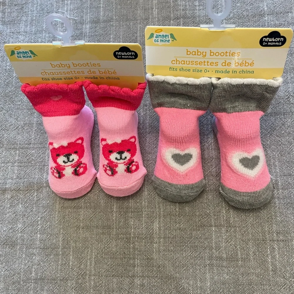 Angel of Mine Baby Booties - Pink and Gray Set